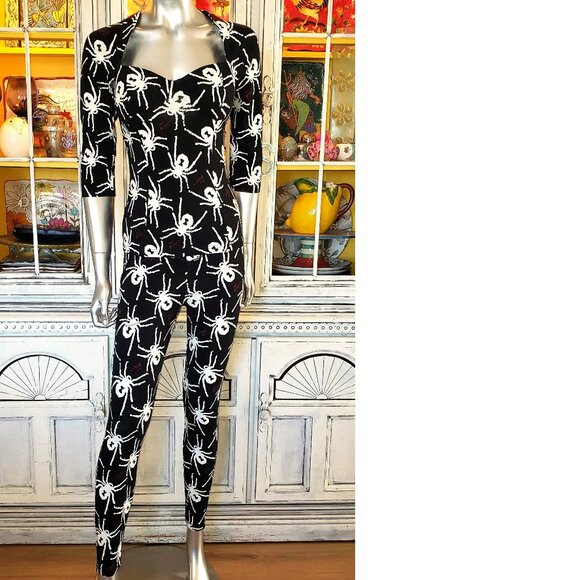 Betsey Johnson LTD Black Widow Spider Dress Top Leggings Pants Set Size S Y2K - Picture 6 of 16